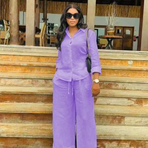 Women's Long Sleeve Shirt And Pants Set (A1421) - Image 2